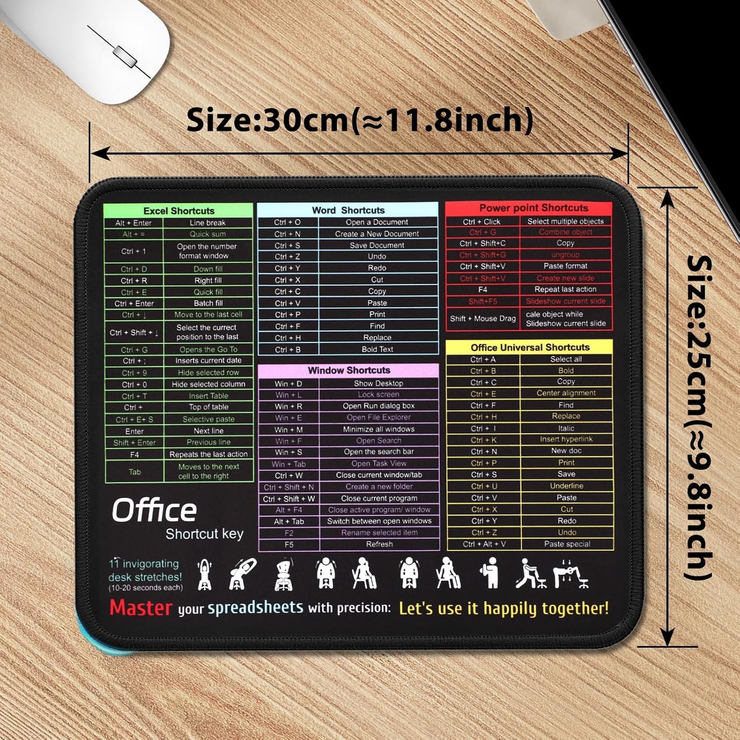 Office Shortcut Mouse Pad for Excel/Word/PPT
