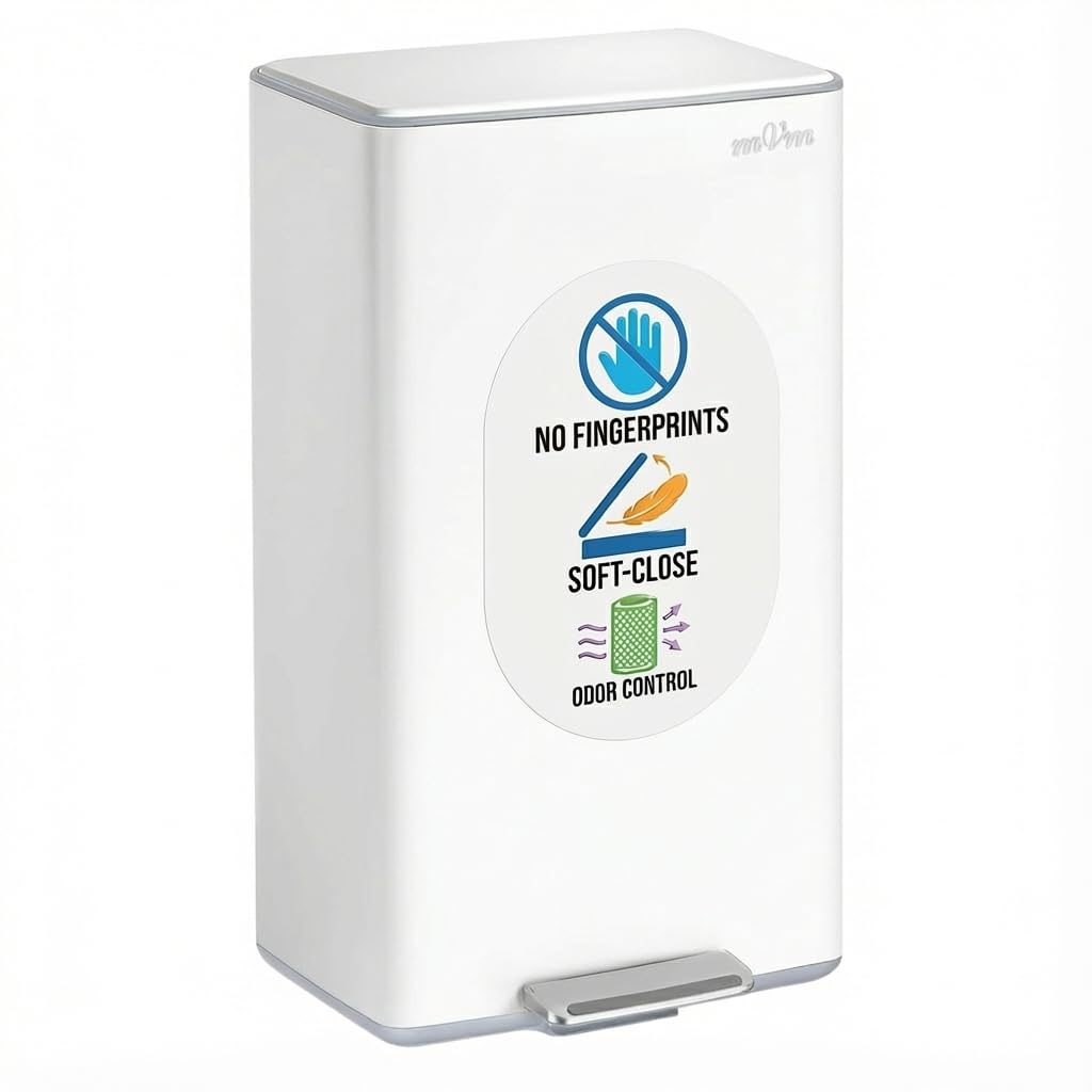 mVm Kitchen Trash Can, 10.6 Gal/ 40L White Trash Can