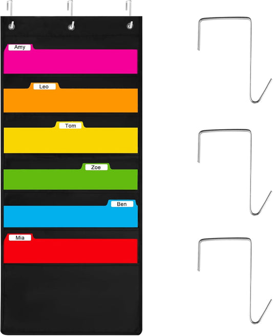 6-Pocket Hanging Wall File Organizer with 3 Hangers