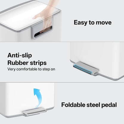 mVm Kitchen Trash Can, 10.6 Gal/ 40L White Trash Can