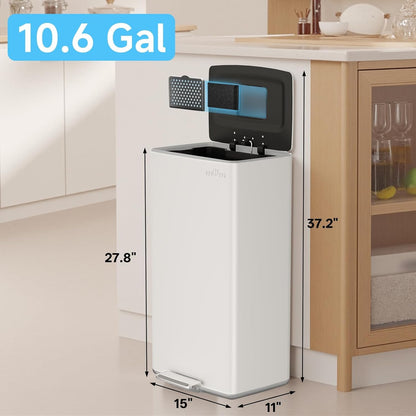 mVm Kitchen Trash Can, 10.6 Gal/ 40L White Trash Can