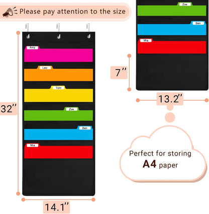 6-Pocket Hanging Wall File Organizer with 3 Hangers