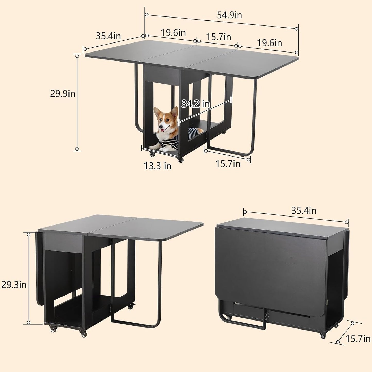 Folding Dining Room Table for 4/6 with 35.4" Extra Wide Space