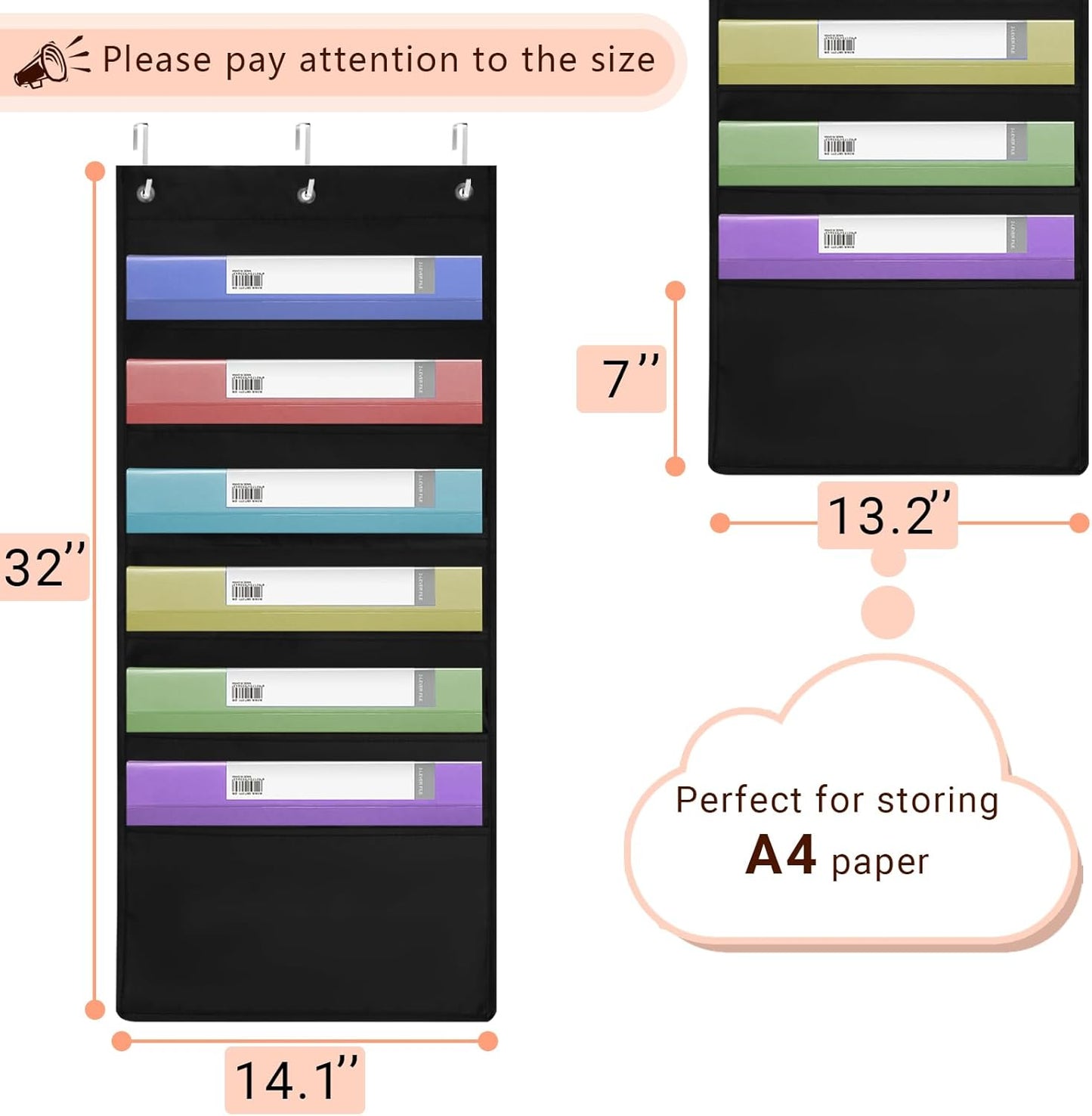 6-Pocket Hanging Wall File Organizer with 3 Hangers