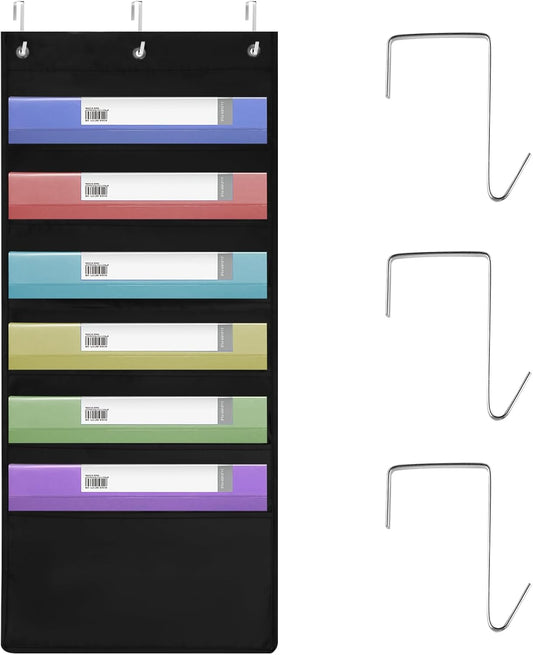 6-Pocket Hanging Wall File Organizer with 3 Hangers