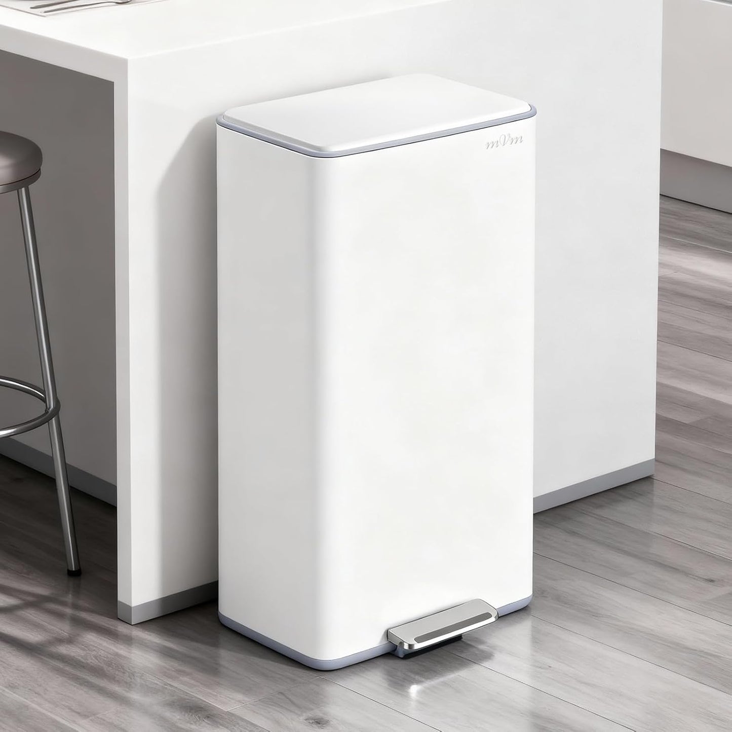 mVm Kitchen Trash Can, 10.6 Gal/ 40L White Trash Can