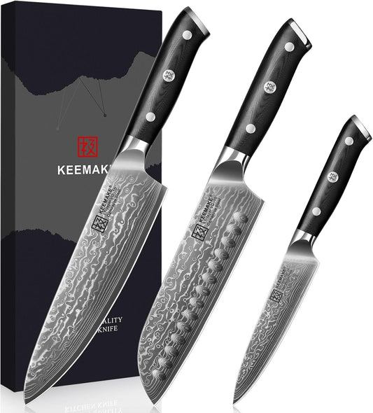 KEEMAKE Damascus Kitchen Knife Set 3 PCS