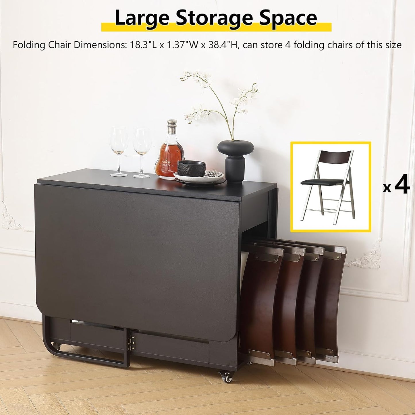 Folding Dining Room Table for 4/6 with 35.4" Extra Wide Space