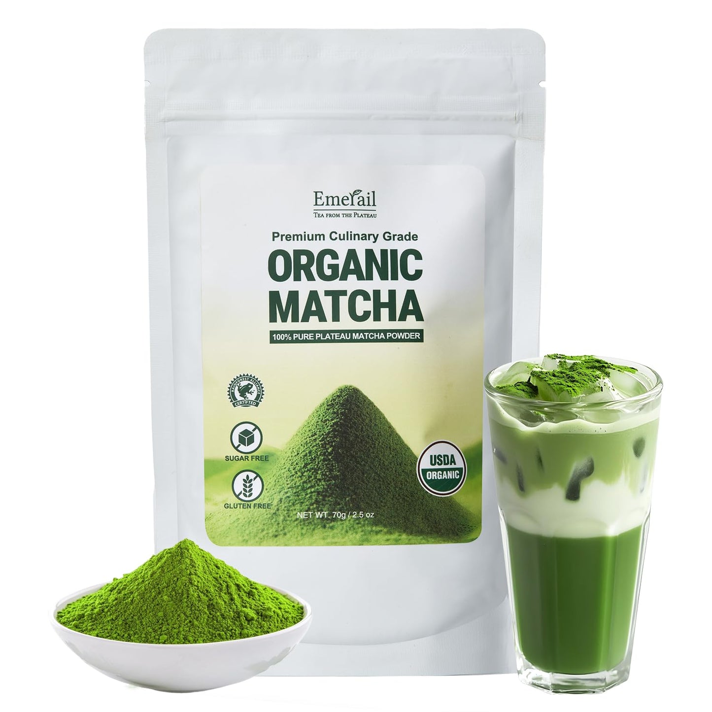 Emerail Organic Matcha Powder, USDA-Certified 70g / 2.5oz
