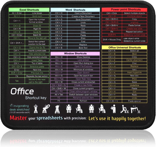 Office Shortcut Mouse Pad for Excel/Word/PPT