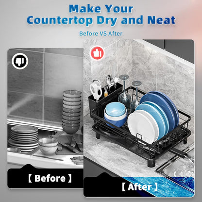 Dish Drying Rack, Stainless Steel Space(Color: 1 Tier-black)