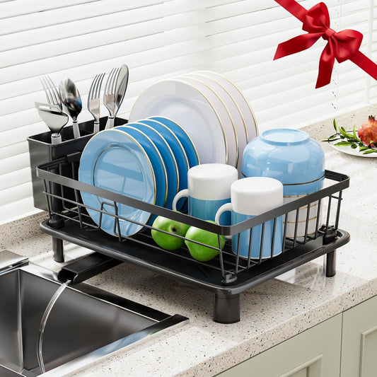 Dish Drying Rack, Stainless Steel Space(Color: 1 Tier-black)