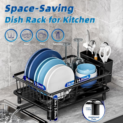 Dish Drying Rack, Stainless Steel Space(Color: 1 Tier-black)