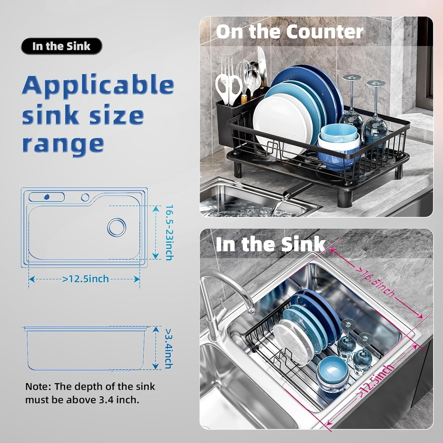 Dish Drying Rack, Stainless Steel Space(Color: 1 Tier-black)