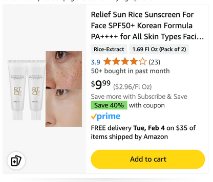 Relief Sun Rice Sunscreen For Face SPF50