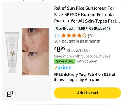 Relief Sun Rice Sunscreen For Face SPF50+