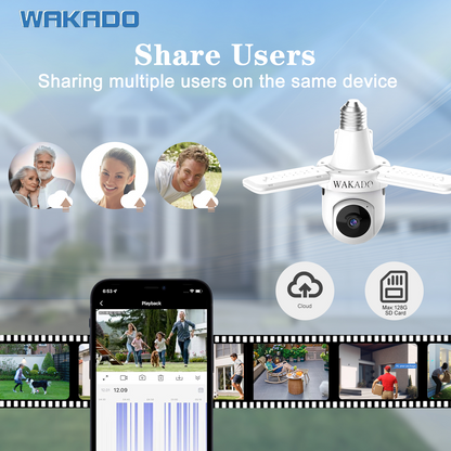 Light bulb camera 2.4Ghz Wireless 2K HD, LED Light Sensor, Infrared Night Vision