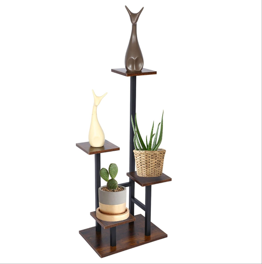Plant Stand, Tall Metal Wood Shelf Holder